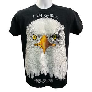 Vintage 2000s Y2K Sitka Alaska Raptor Center Bald Eagle Smiling T-Shirt, Small